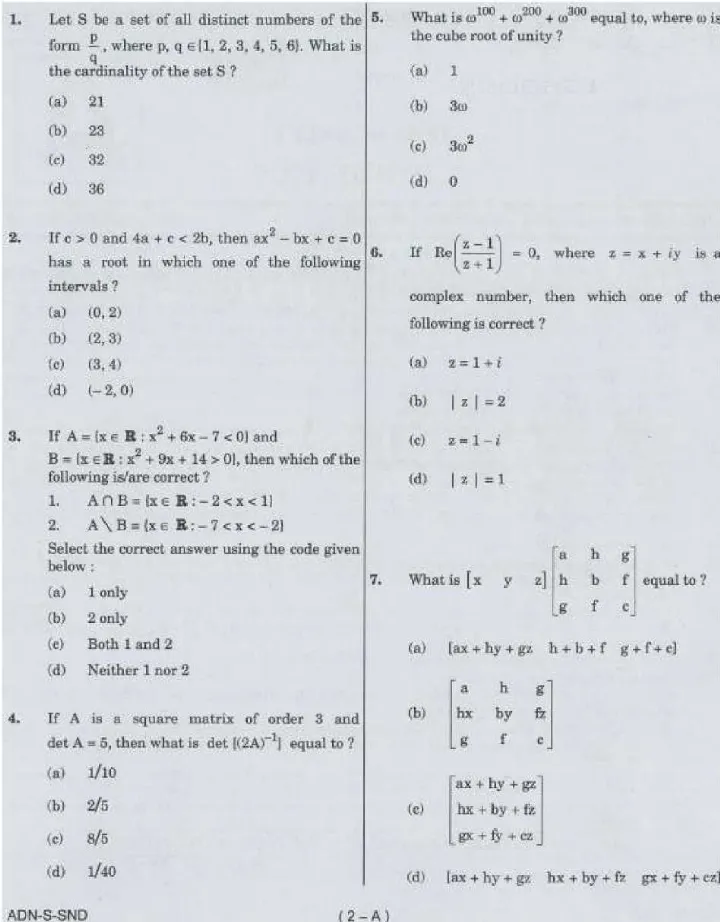 National Defence Academy and Naval Academy Examination (II), 2016 2016 Mathematics UPSC question paper page 1 instructions scan PDF download