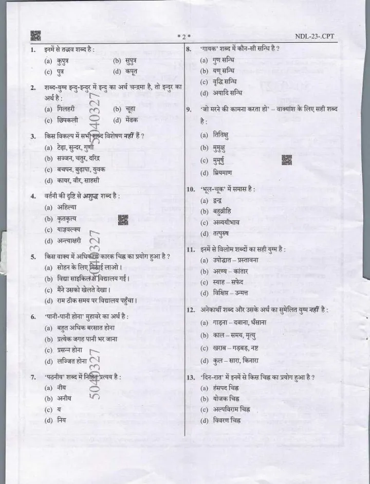 U.P. Technical Education Teaching Services Exam 2021 General Hindi and Carpet Technology question paper page 1 instructions scan PDF download