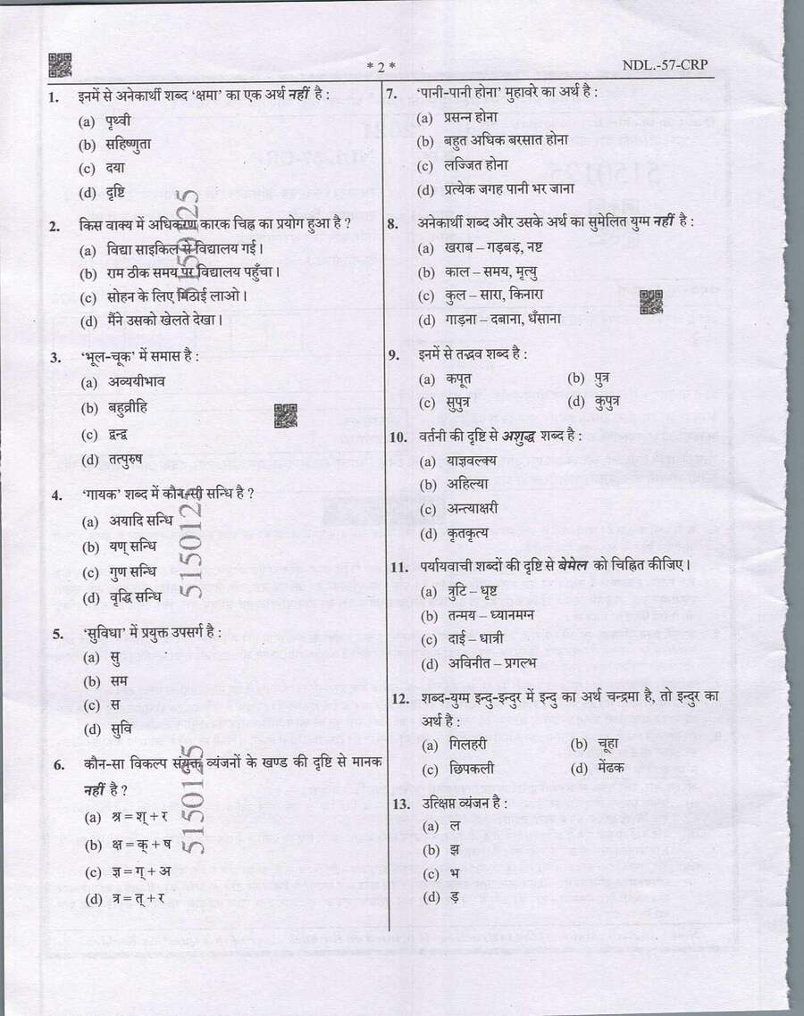 UP Technical Education Teaching Services Exam 2021 General Hindi and Chemical Rubber Plastic Technology Paper I question paper page 1 instructions scan PDF download