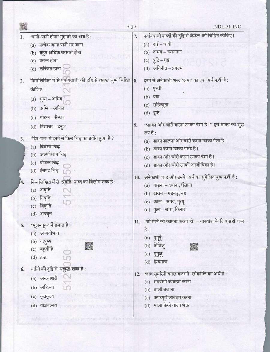 UP Technical Education Teaching Services Exam 2021 General Hindi and Instrumentation & Control - I question paper page 1 instructions scan PDF download UPPSC
