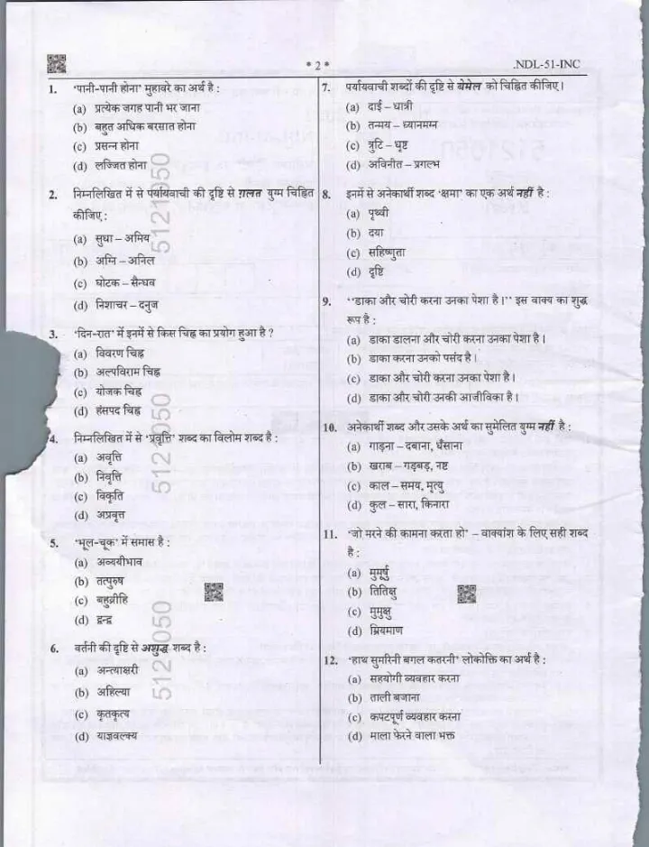 UP Technical Education Teaching Services Exam 2021 General Hindi and Instrumentation & Control - I question paper page 1 instructions scan PDF download UPPSC