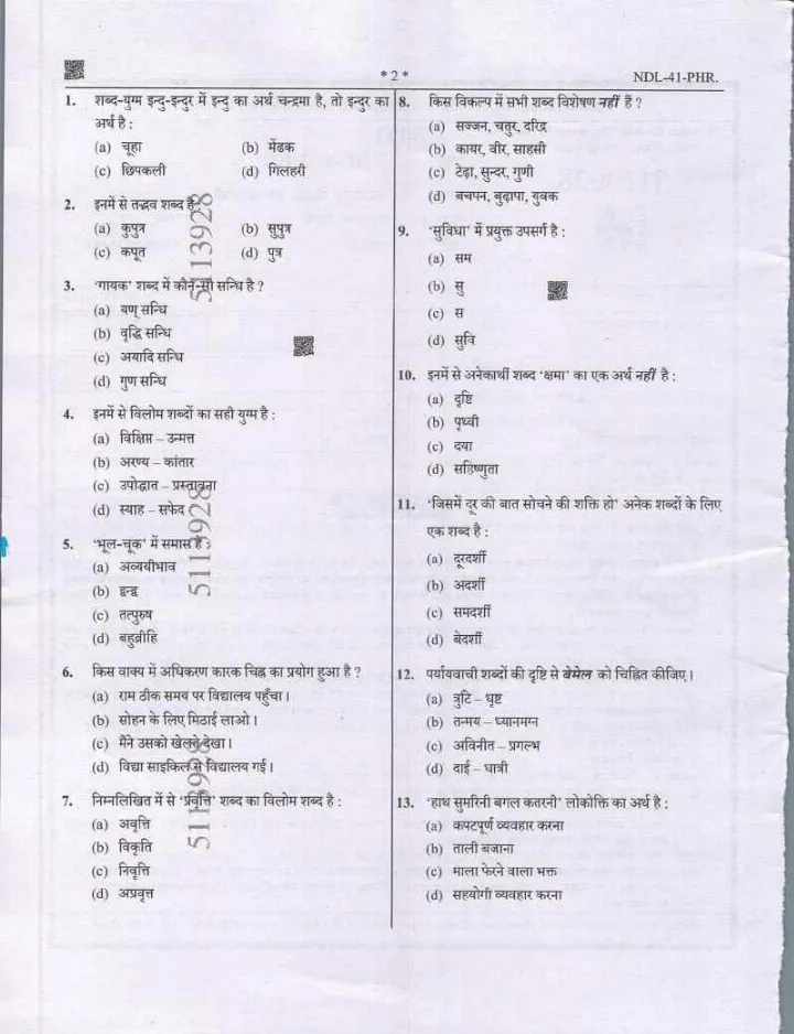 U.P. Technical Education Teaching Services Exam 2021 General Hindi and Pharmacy-I question paper page 1 instructions scan PDF download