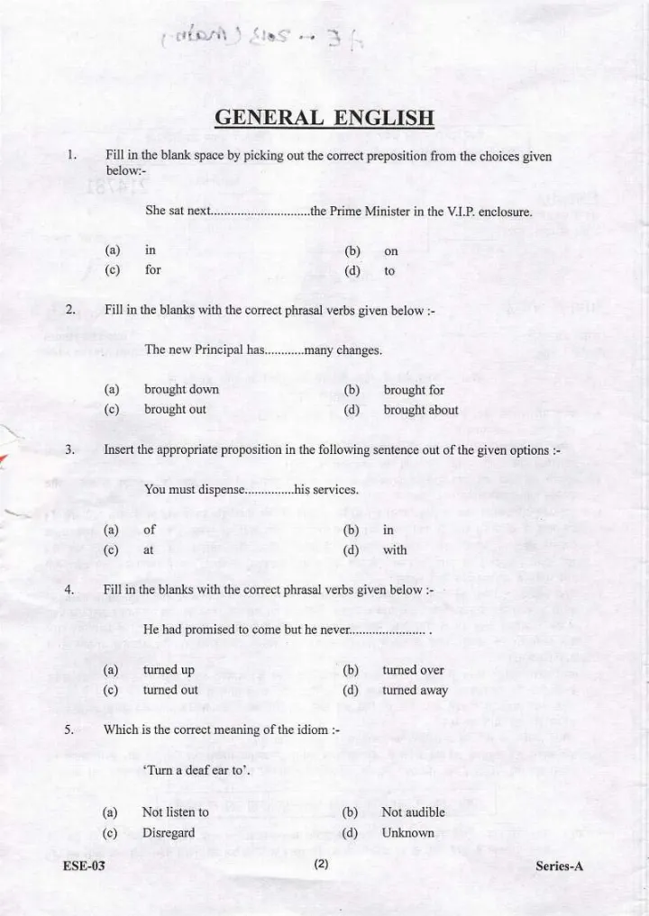 Uttarakhand AE Exam 2013 - General English Question Paper — page 1 instructions scan PDF download