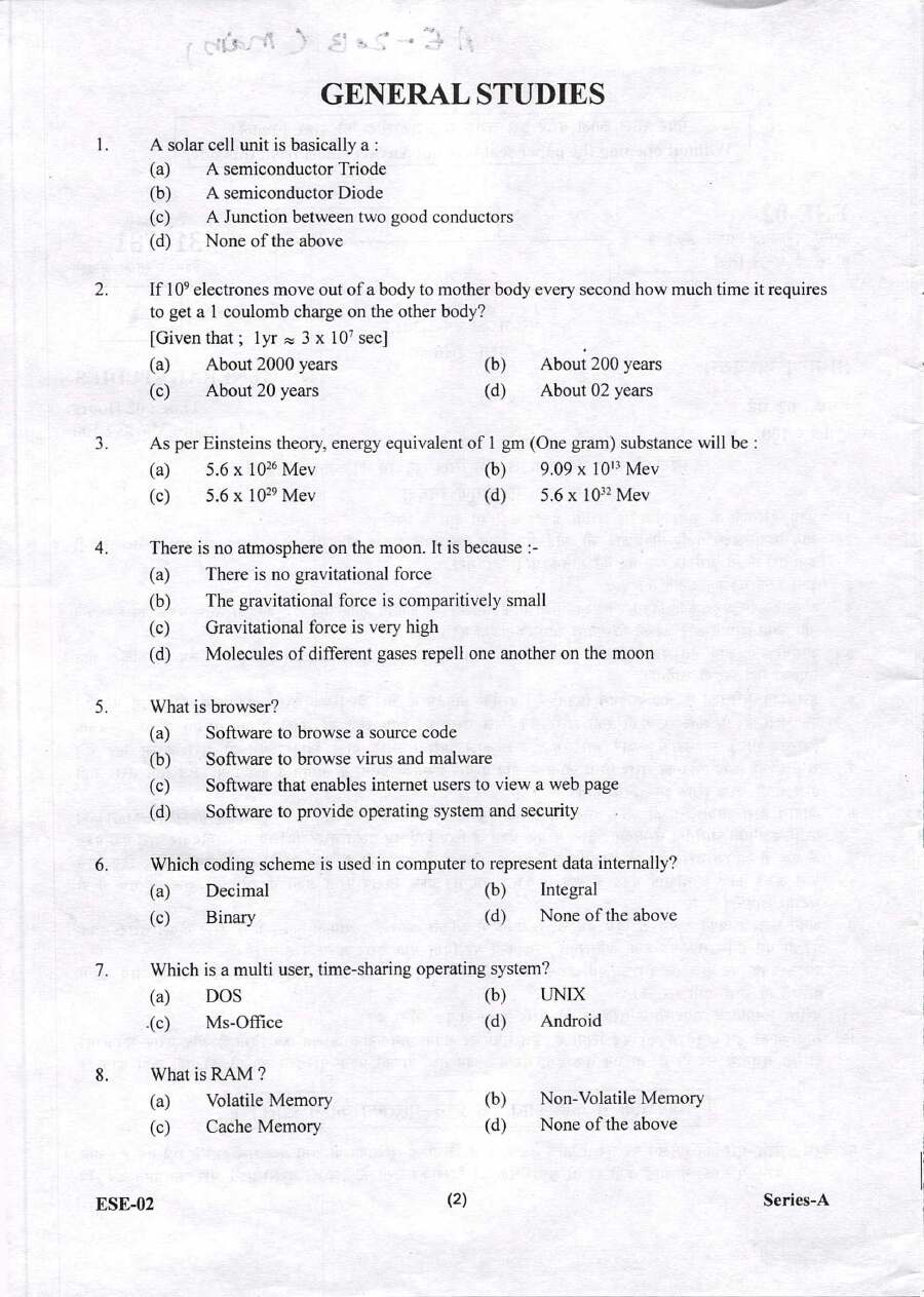 Uttarakhand AE 2013 General Studies question paper page 1 instructions scan PDF download