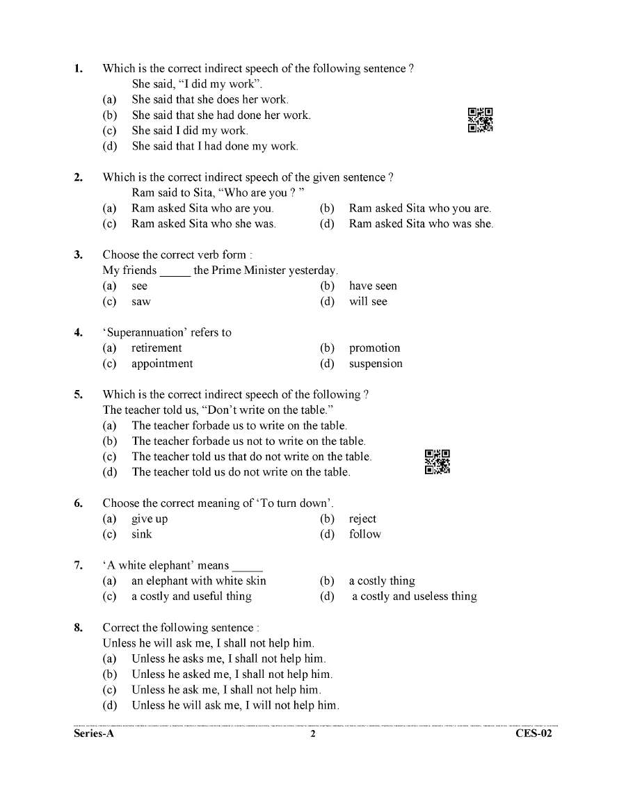 Uttarakhand CES-02 General English Paper I 2022 — page 1 instructions scan PDF download