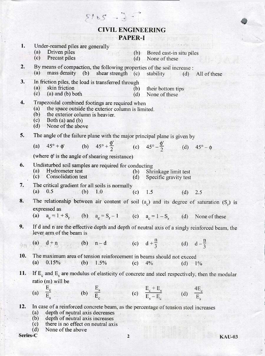 UKPSC JE Civil Engineering Paper I 2013 question paper page 1 instructions scan PDF download Uttarakhand Combined Junior Engineer Selection Examination