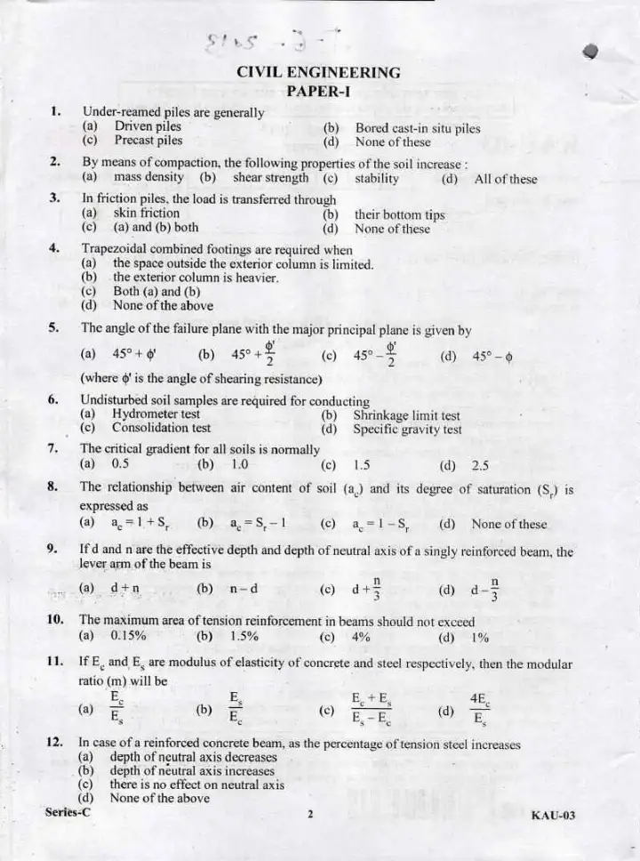 UKPSC JE Civil Engineering Paper I 2013 question paper page 1 instructions scan PDF download Uttarakhand Combined Junior Engineer Selection Examination