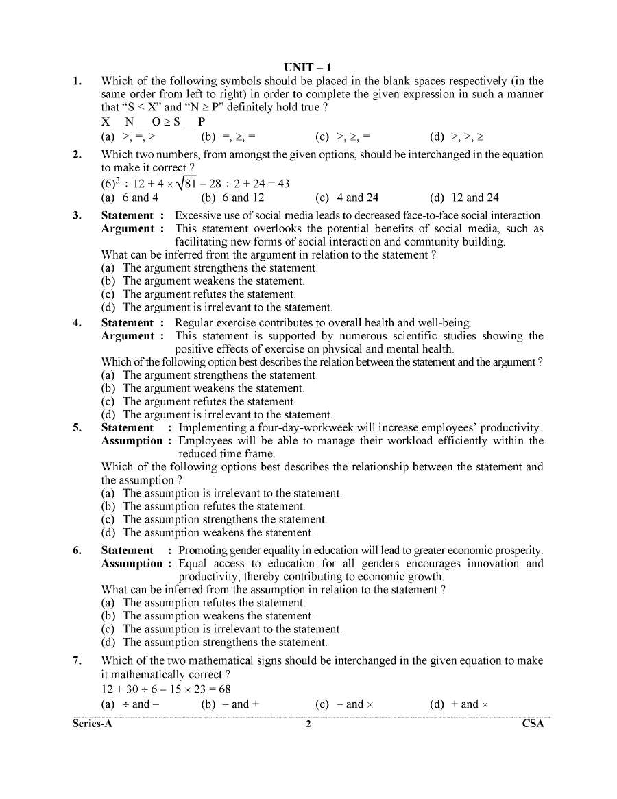 UKPSC Combined State Civil/Upper Subordinate Services Exam 2024 General Aptitude Test Paper 2 question paper page 1 instructions scan PDF download