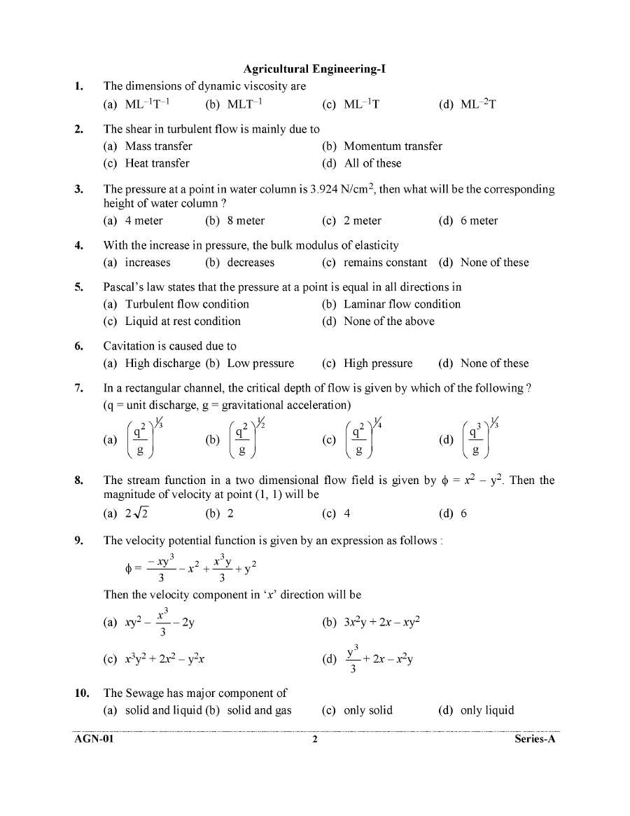 UKPSC Agricultural Engineering Paper-I 2023 question paper page 1 instructions scan PDF download for Uttarakhand Combined State Engineering Service Examination