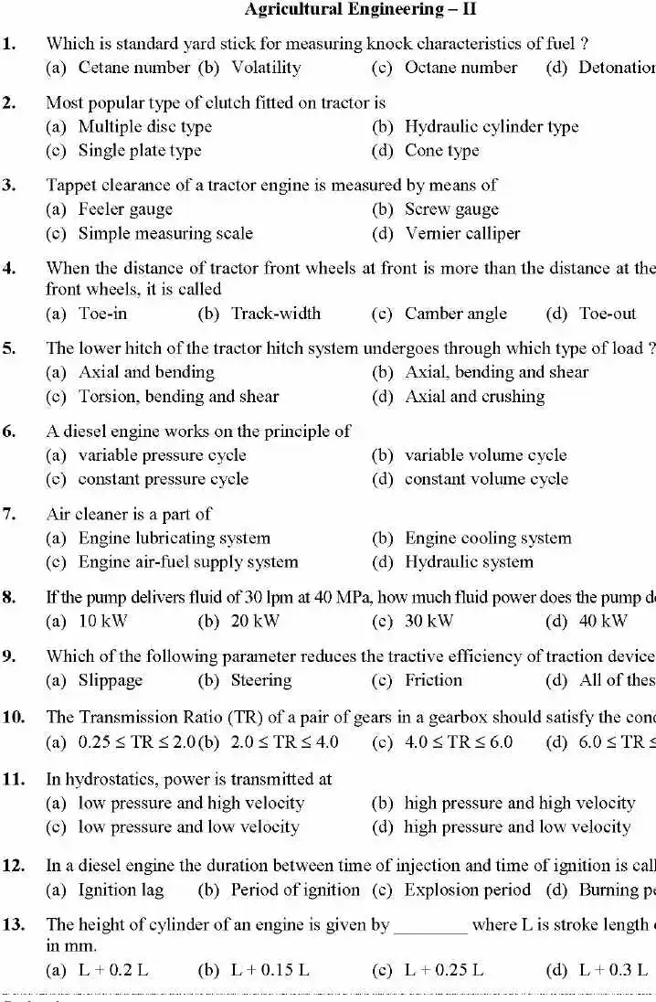 UKPSC Agricultural Engineering Paper II 2024 question paper page 1 instructions scan PDF download for Uttarakhand Combined State Engineering Service Exam