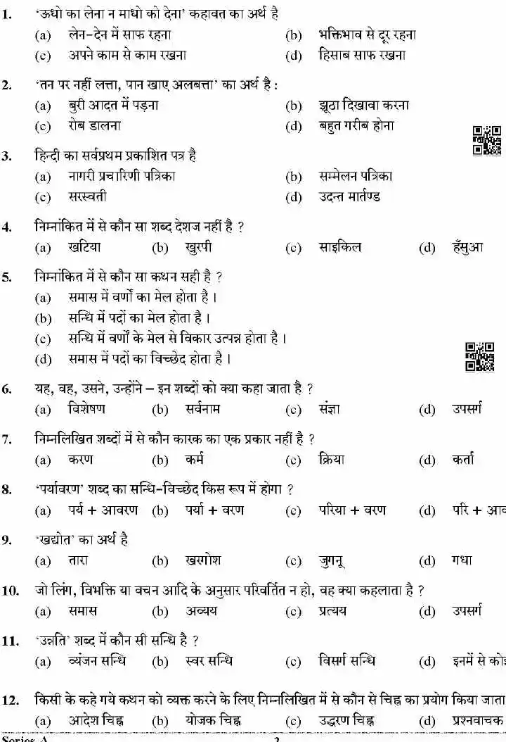 UKPSC CES 2022 General Hindi question paper page 1 instructions scan PDF download