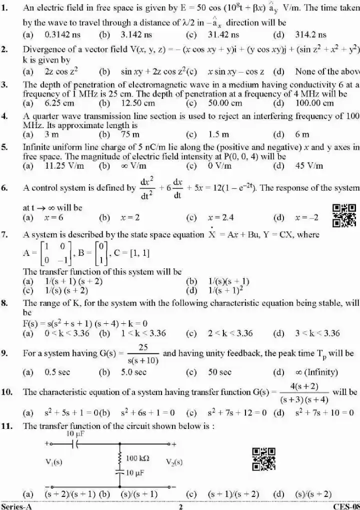 OCR-corrected page 1 with exam name, duration, and instructions for Electrical Engineering Paper-I 2022 PDF