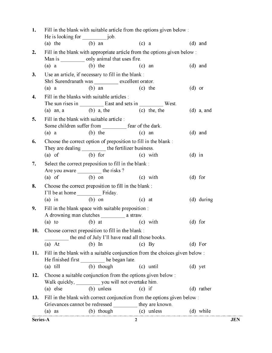 UKPSC JEN 2023 General English Paper-I question paper page 1 instructions scan PDF download Uttarakhand JE exam