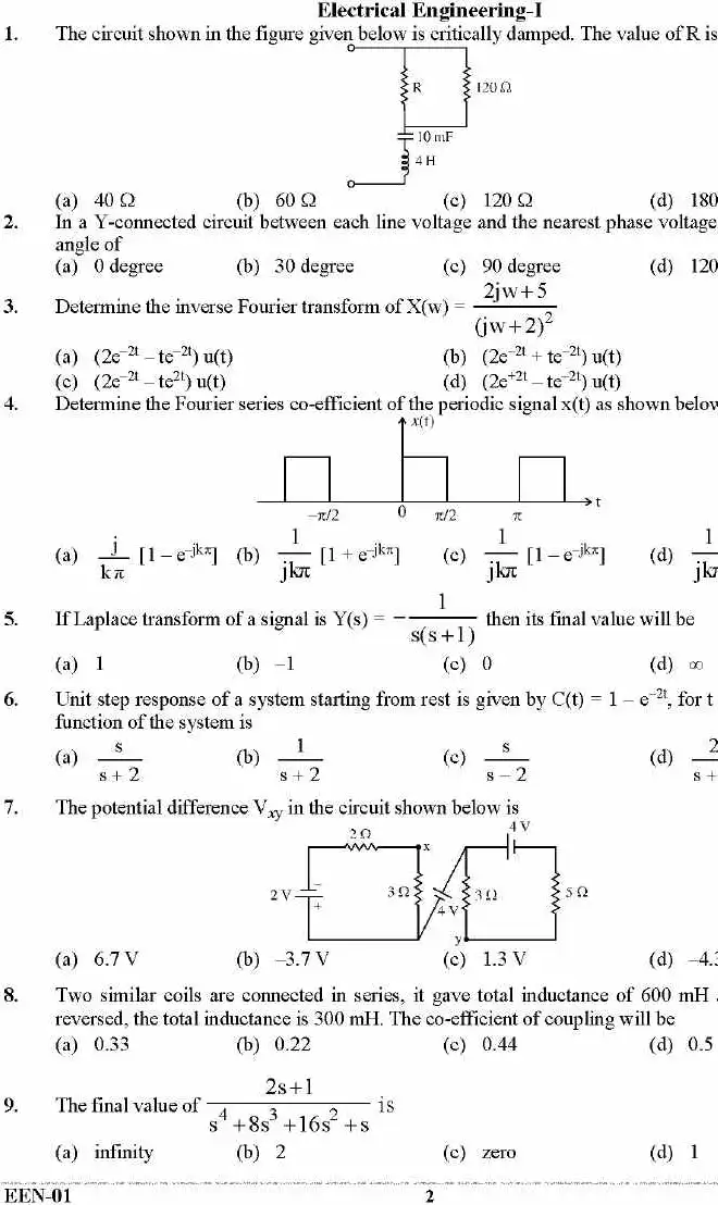 Electrical Engineering (Paper-II) | Uttarakhand Combined State Engineering Service Exam 2023 — page 1 instructions scan PDF download