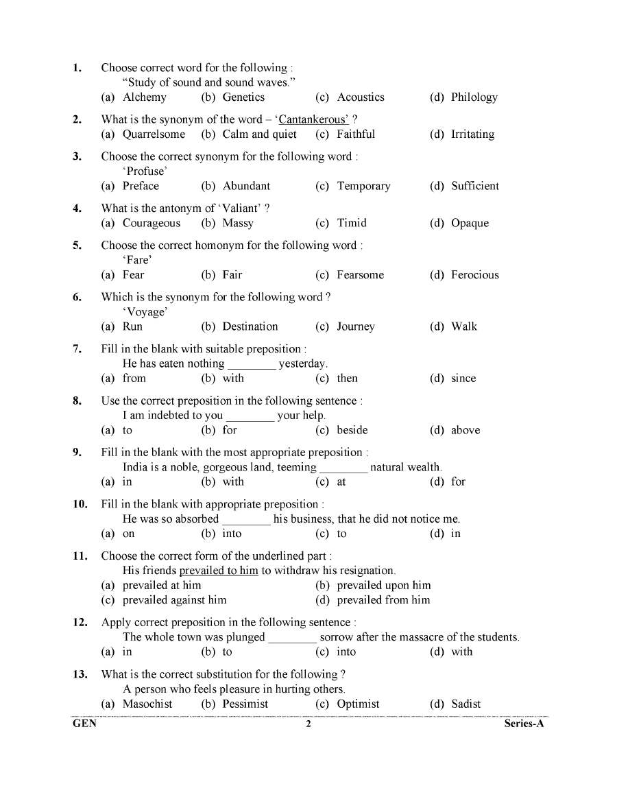 General English - Uttarakhand Combined State Engineering Service Examination 2023 — page 1 instructions scan PDF download
