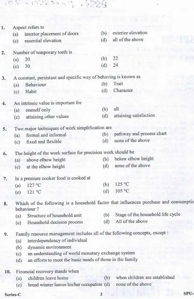 Assistant Professor Home Science 2017 MCQ Paper — page 1 instructions scan PDF download