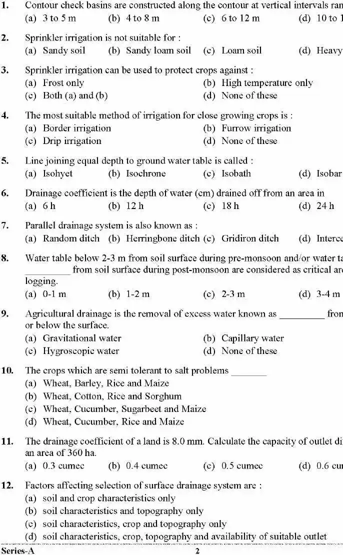 Agriculture Eng Paper-II Uttarakhand 2023 MCQ — page 1 instructions scan PDF download