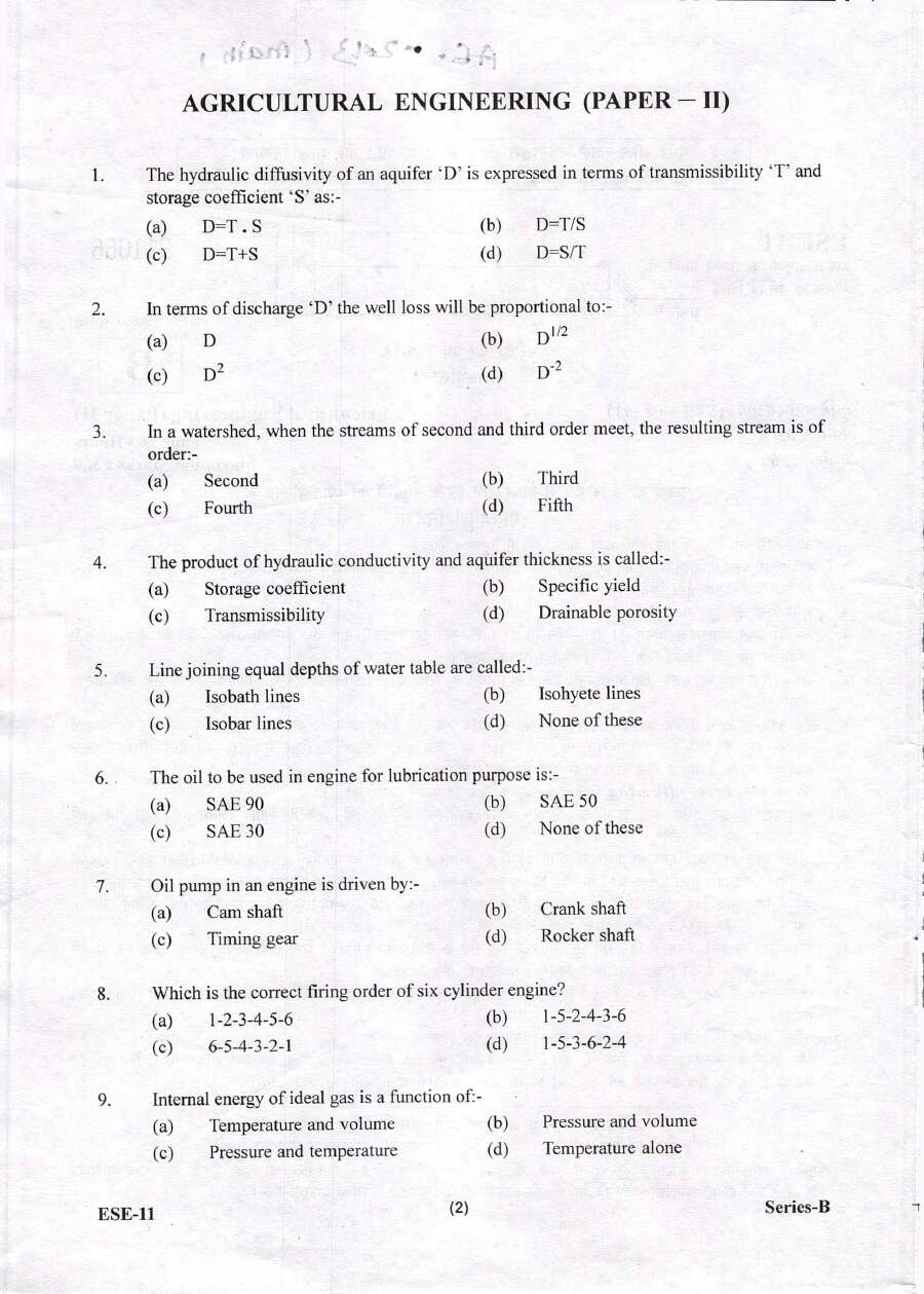 Agricultural Eng Paper-II 2013 Uttarakhand AE — page 1 instructions scan PDF download