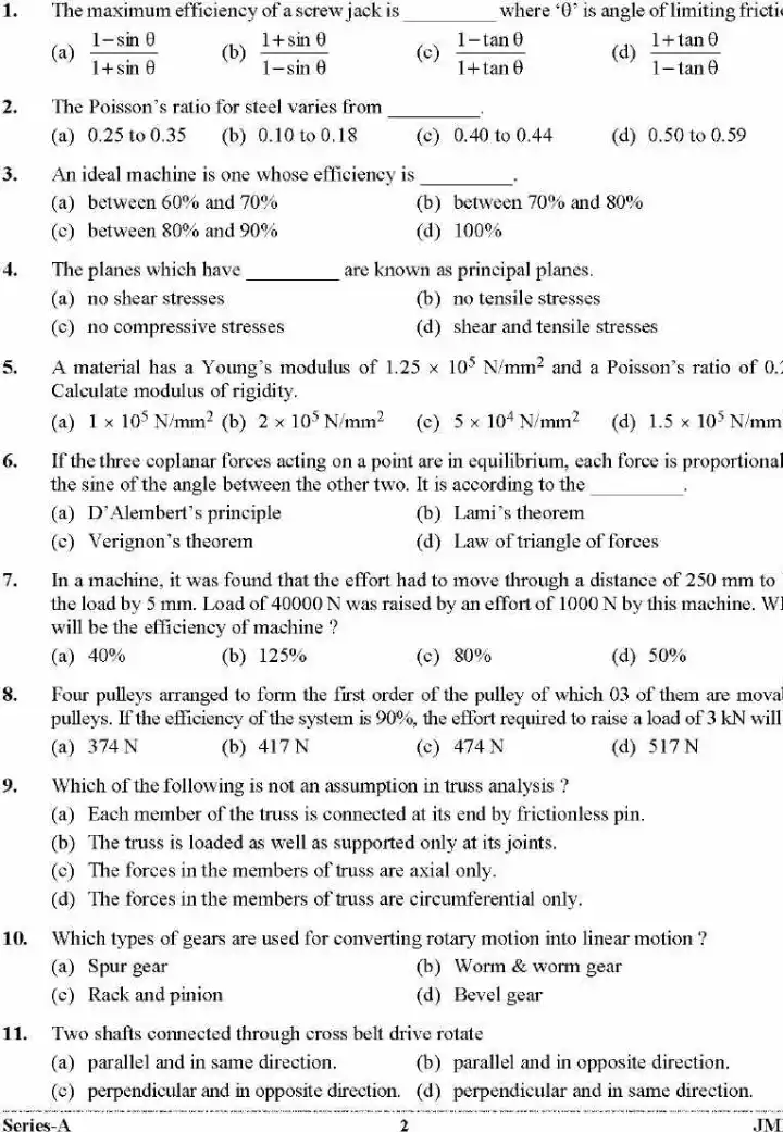 Uttarakhand J.E. Mechanical Eng Paper-I 2023 PDF — page 1 instructions scan PDF download