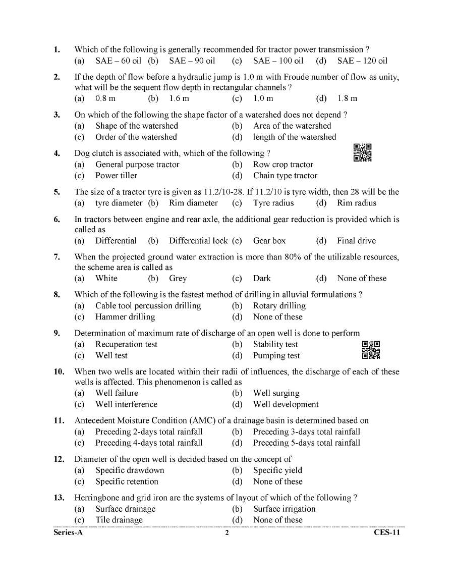 OCR page 1: Agriculture Engineering Paper-II 2022 with instructions and paper details