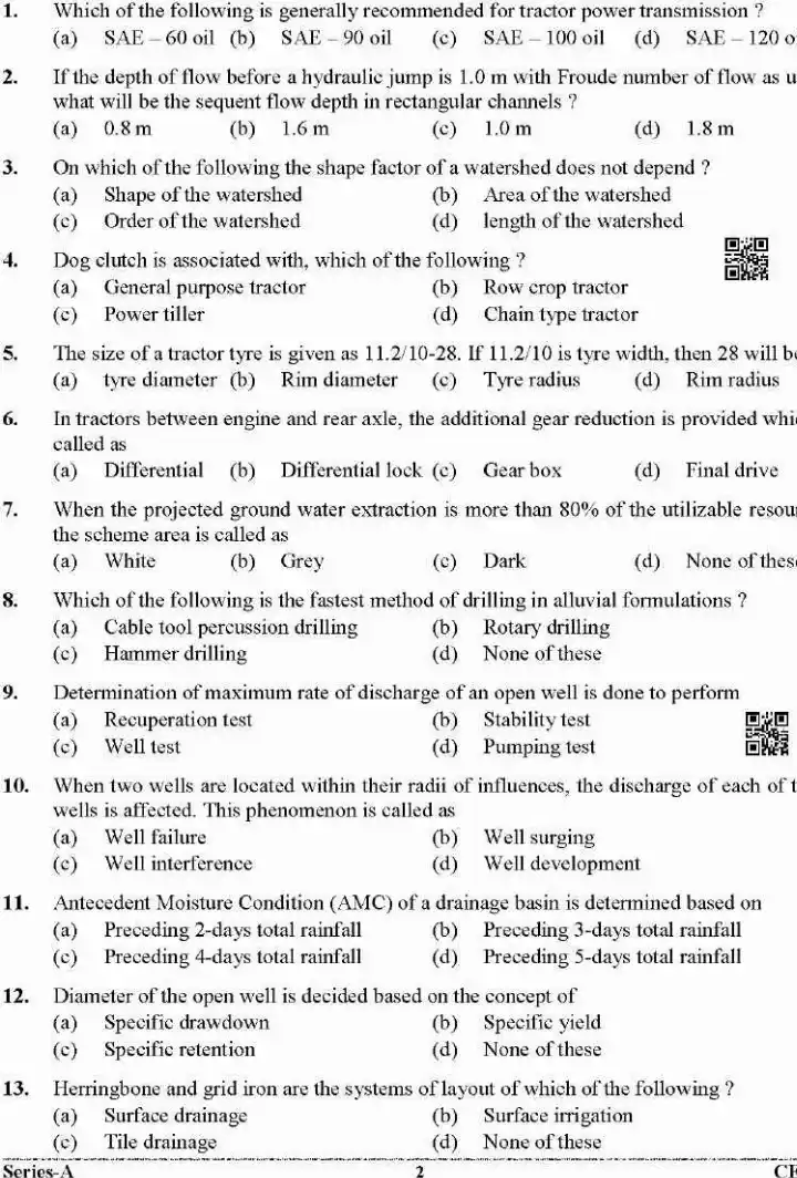 OCR page 1: Agriculture Engineering Paper-II 2022 with instructions and paper details