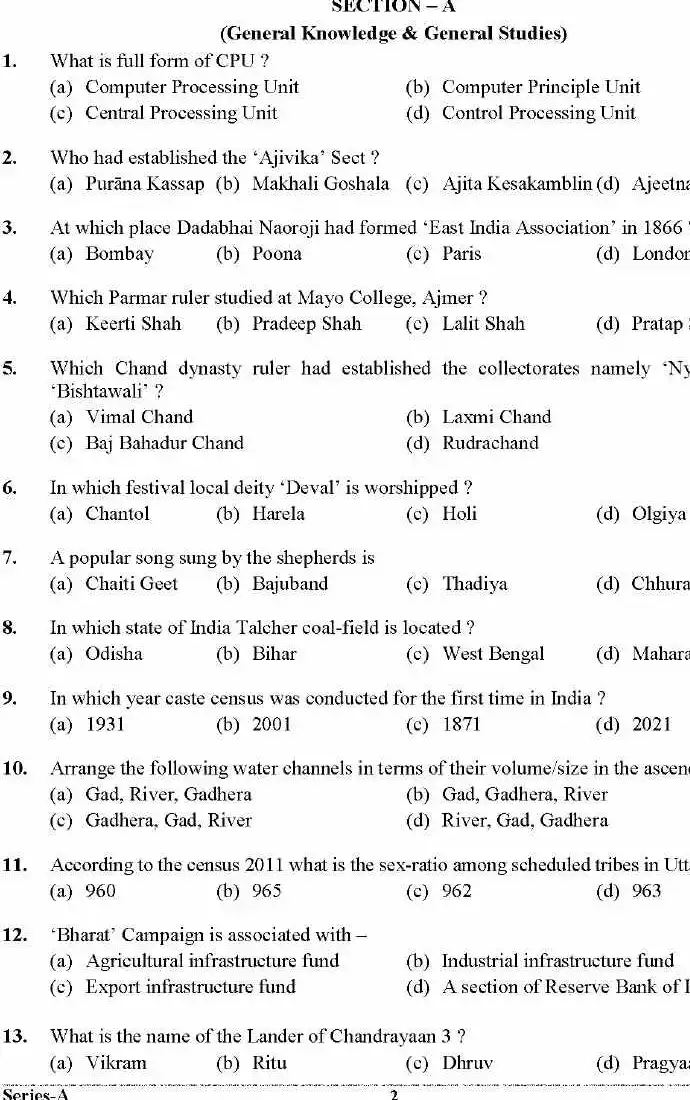 UKPSC Uttarakhand Lab Assistant General Knowledge Page 1 Instructions 2024 exam PDF
