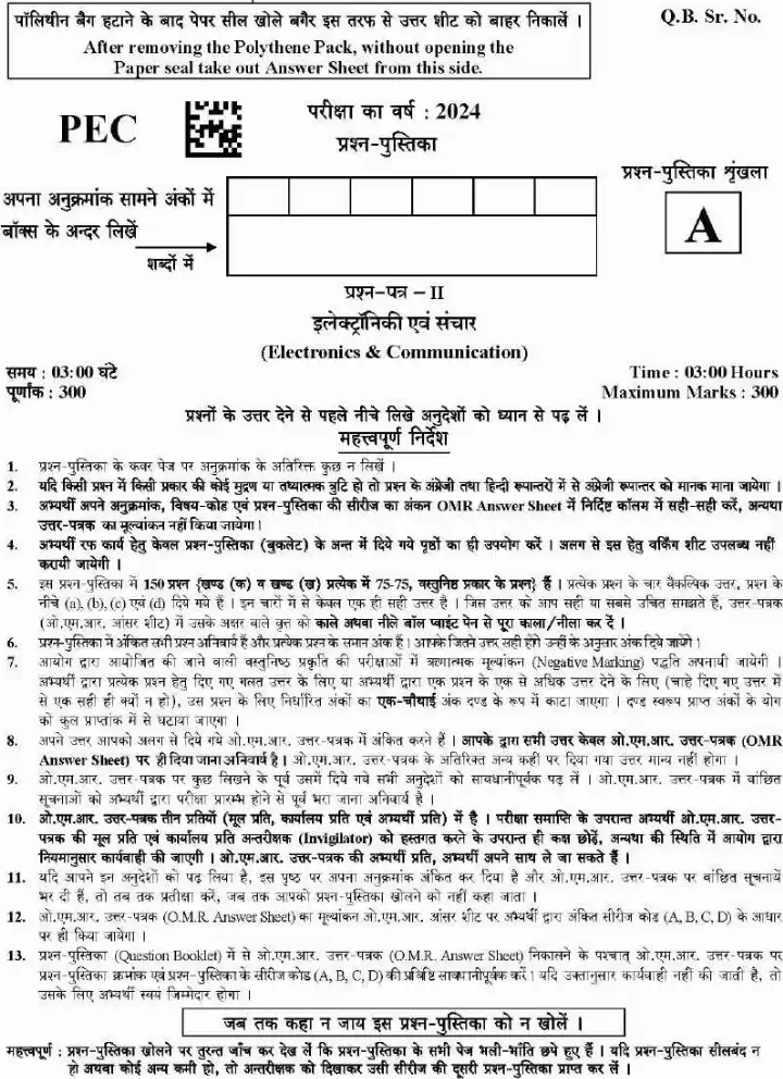 UKPSC 2024 DSP Police Telecom Electronics MCQs and Paper Overview — page 1 instructions scan PDF download
