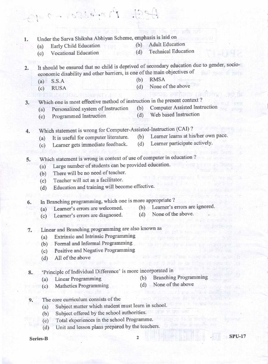 Asst Prof 2017 BED (Technical) Uttarakhand Exam Paper — page 1 instructions scan PDF download