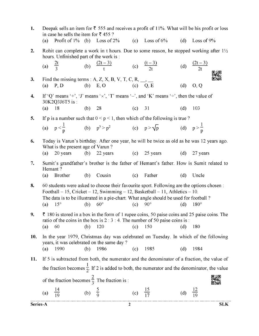 OCR page 1 scan showing Paper II General Aptitude Test instructions and MCQ format for Hindi-English bilingual exam 2022