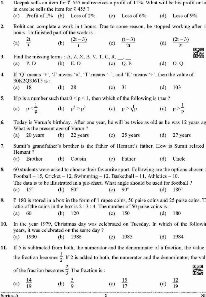 OCR page 1 scan showing Paper II General Aptitude Test instructions and MCQ format for Hindi-English bilingual exam 2022