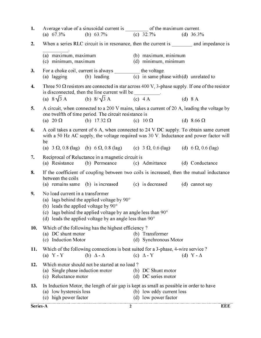 UKPSC ITI Foreman Instructor Electrical Engineering question paper 2024 page 1 instructions scan PDF download