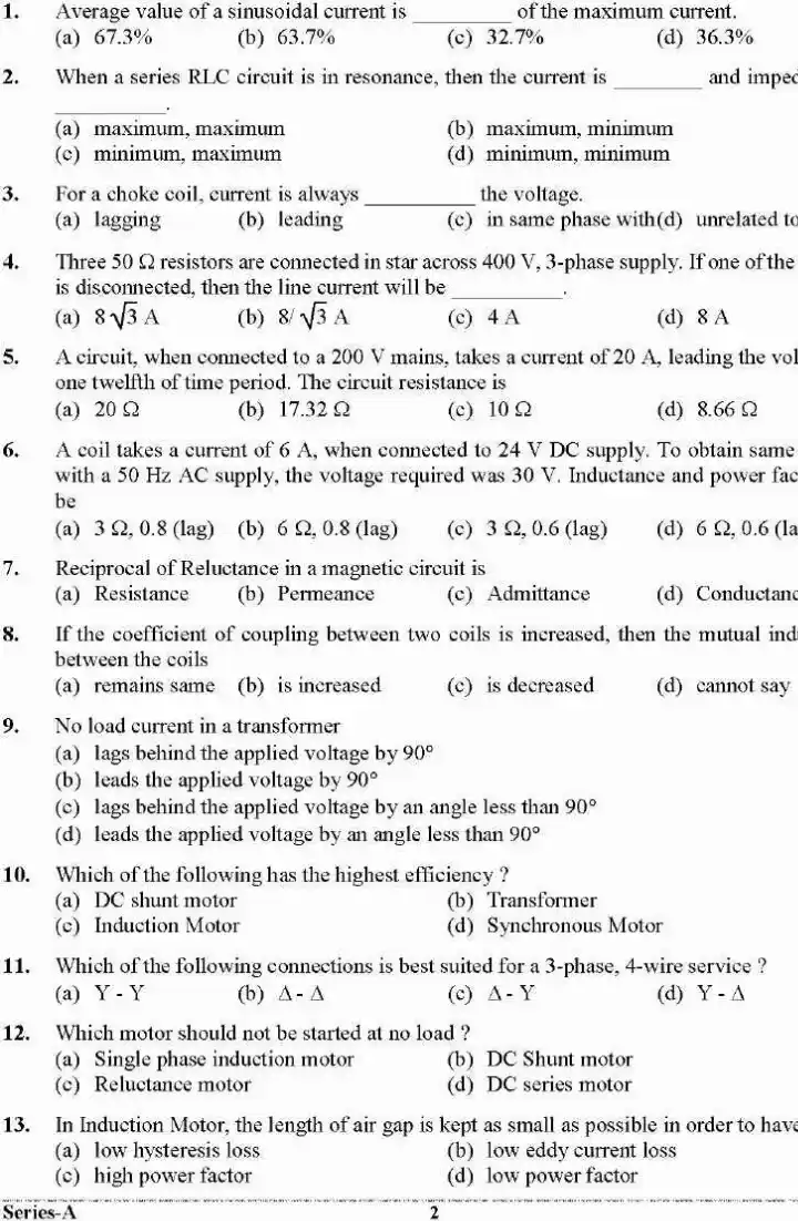 UKPSC ITI Foreman Instructor Electrical Engineering question paper 2024 page 1 instructions scan PDF download