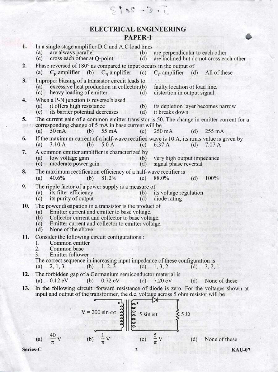 UKPSC JE Electrical Engineering Paper I 2013 question paper page 1 instructions scan PDF download Uttarakhand Junior Engineer Exam