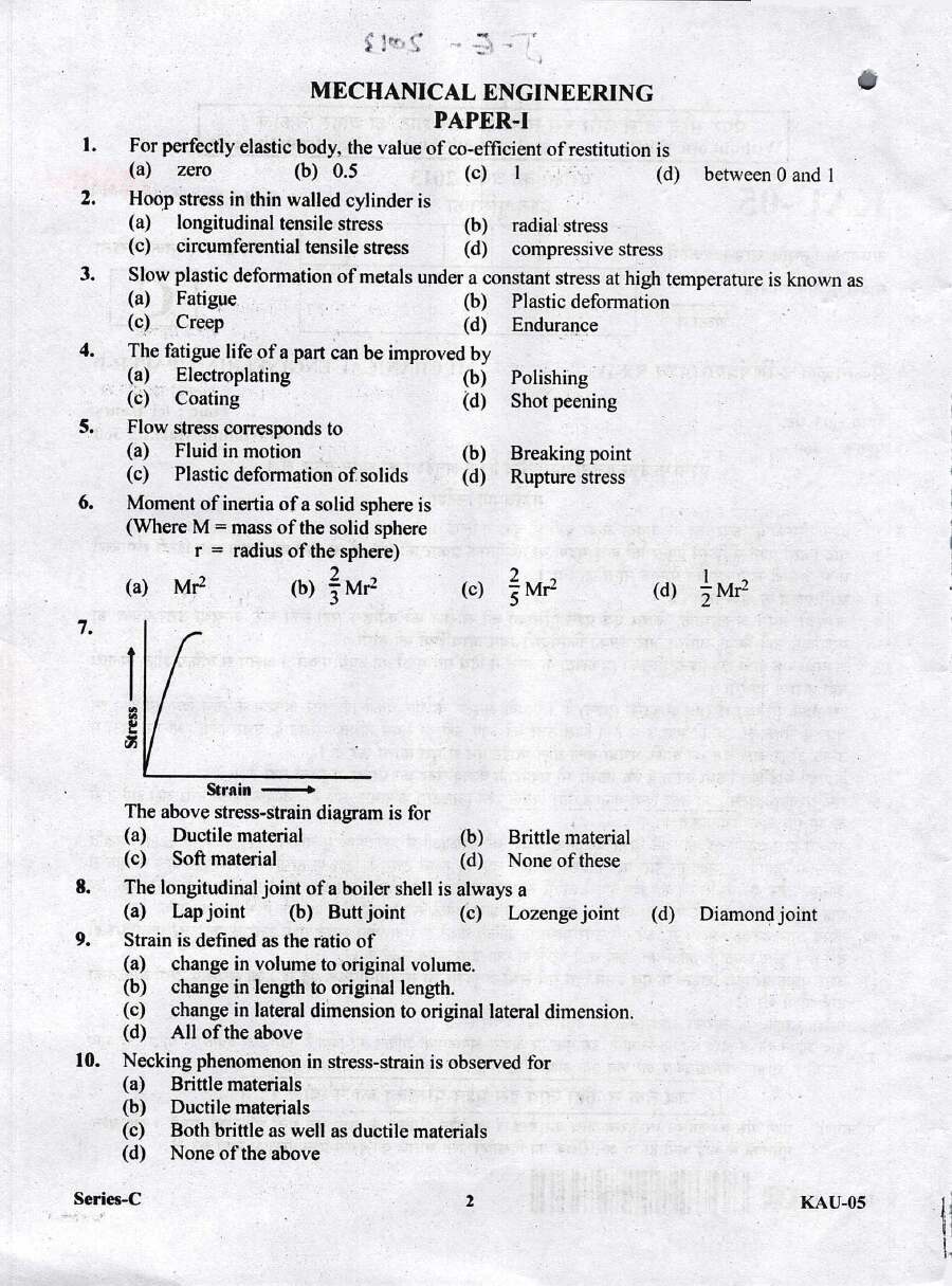 Mechanical Engineering Paper-I | Uttarakhand JE Exam 2013 — page 1 instructions scan PDF download