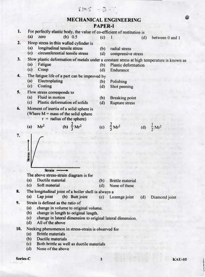 Mechanical Engineering Paper-I | Uttarakhand JE Exam 2013 — page 1 instructions scan PDF download