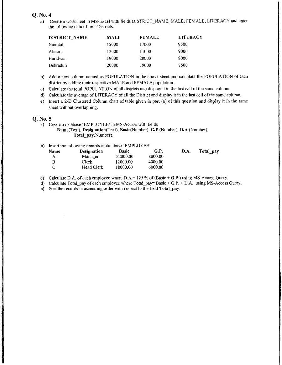 Uttarakhand Judicial Service Civil Judge (JD) 2015 Computer Operation Practical Exam question paper page 1 instructions scan PDF download