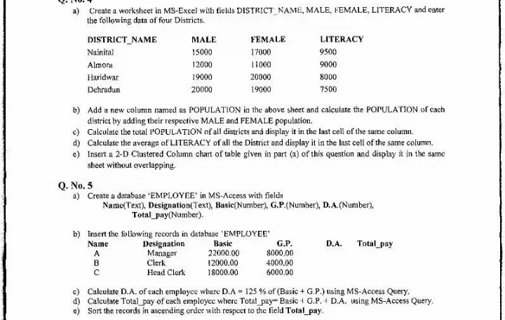 Uttarakhand Judicial Service Civil Judge (JD) 2015 Computer Operation Practical Exam question paper page 1 instructions scan PDF download