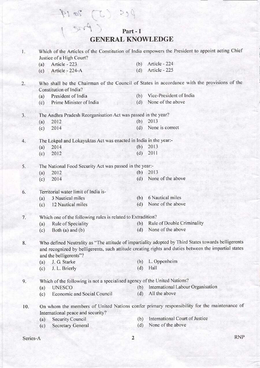 UKPSC PCS J 2014 Preliminary General Knowledge and Law question paper page 1 instructions scan PDF download