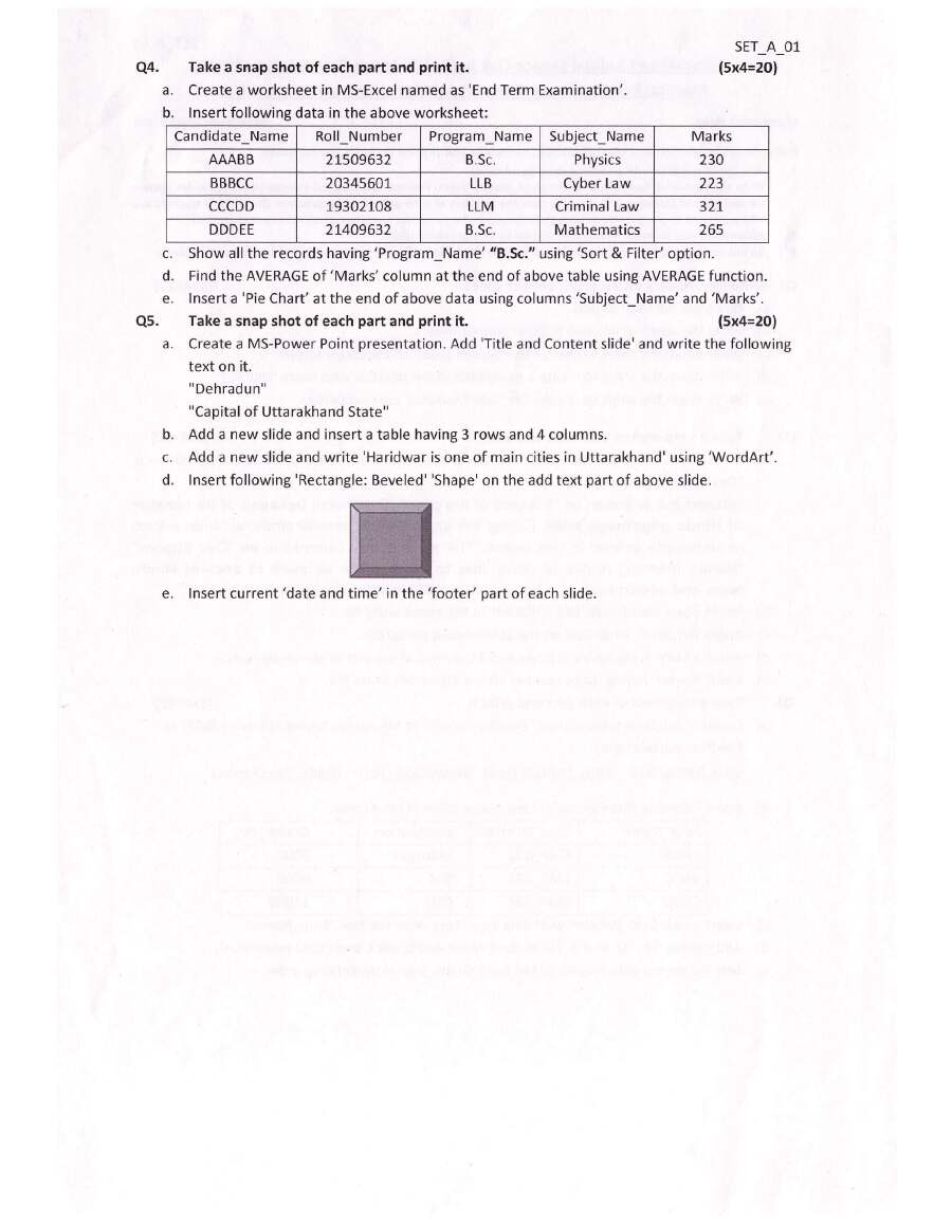 Page 1 instructions image for Uttarakhand Judicial Service JD Mains 2021 Practical on Basic Knowledge of Computer Operation, PDF download