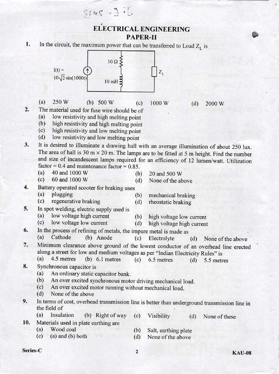 Uttarakhand Junior Engineer Exam 2013 - Electrical Engineering Paper-II — page 1 instructions scan PDF download