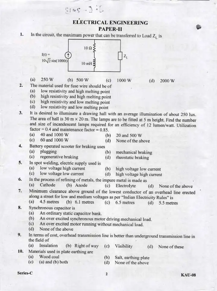 Uttarakhand Junior Engineer Exam 2013 - Electrical Engineering Paper-II — page 1 instructions scan PDF download