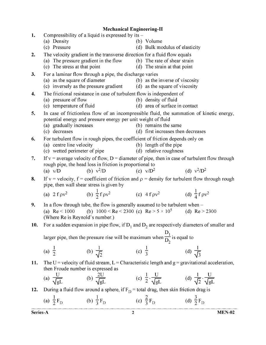 Uttarakhand 2023 Engineering ME Paper-II MCQs — page 1 instructions scan PDF download