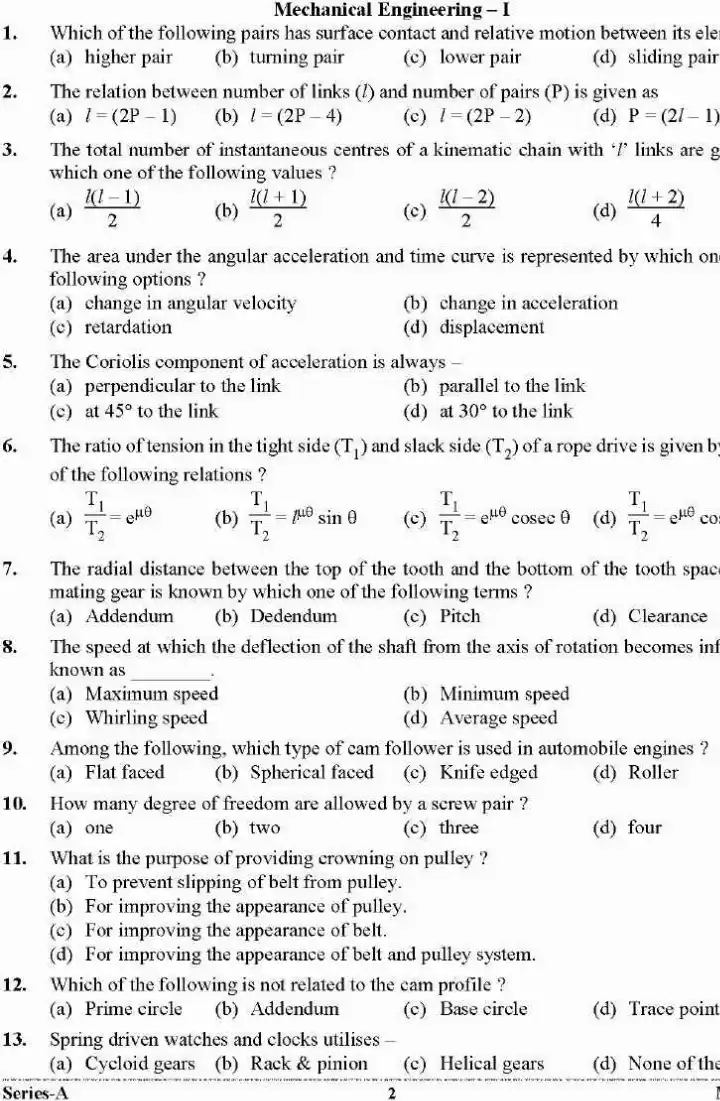 Uttarakhand Combined State Engineering Service Examination 2023 Mechanical Engineering (Paper-I) (Re-exam) question paper page 1 instructions scan PDF download