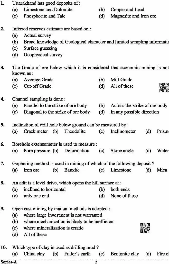 UKPSC Geology & Mining Unit Group C 2021 page 1 instructions scan image for PDF download