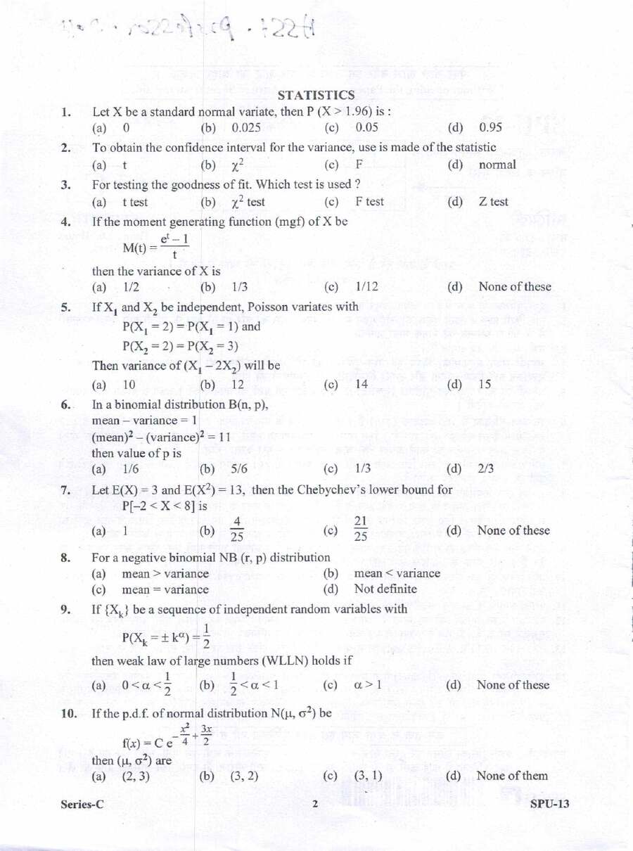 UKPSC 2017 Assistant Professor Statistics page 1 instructions scan image pdf